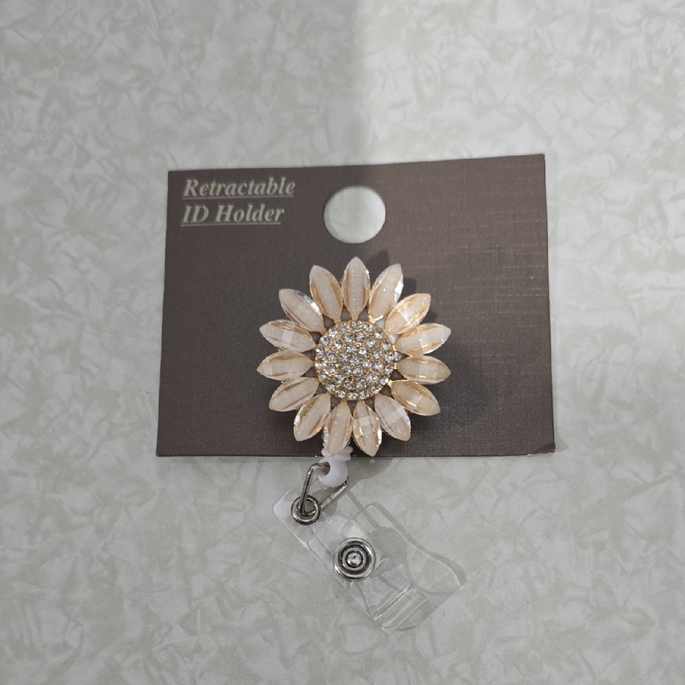 Floral ID Badge Holder with Sparkle Center